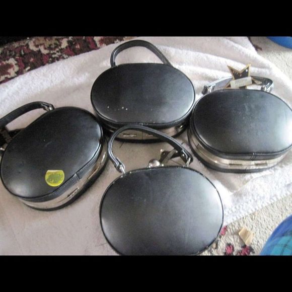 Black Oval FAM*E Purse Handbag Hard Case Bag Body Strap Metal Closure & Trim - Picture 16 of 16